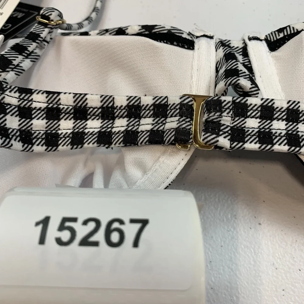 Salt & Cove Junior's Swim Bikini Top XS Black White Gingham Plaid Underwire